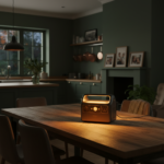 best portable power station for home backup glowing in a cozy living room