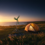 best portable wind turbine for camping on coastal meadow at dusk